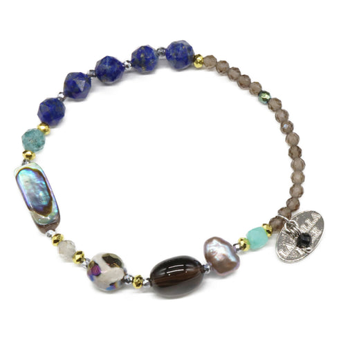 【Starry Sky Fragment】亀甲天珠×ラピスラズリ×アバロニシェル×スモーキークォーツ ブレスレット