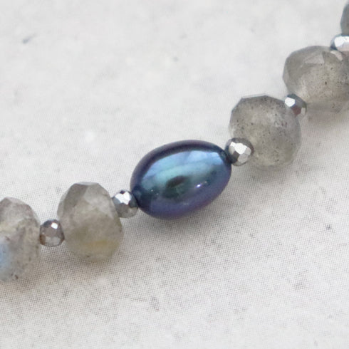 珍珠、拉长石和粉色紫水晶手链