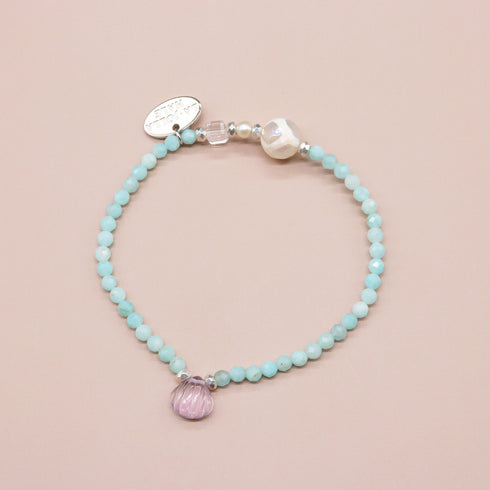 【Mermaid Teardrops】亀甲天珠×パール×水晶×アマゾナイト ブレスレット