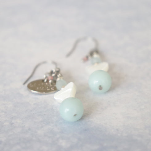 【Deep Sea Party】アクアマリン×マザーオブパール×アマゾナイト ピアス