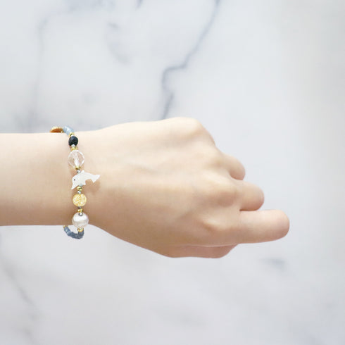 【可爱动物园】水波纹天珠 x 海蓝宝石 x 锆石 x 珍珠母贝手链