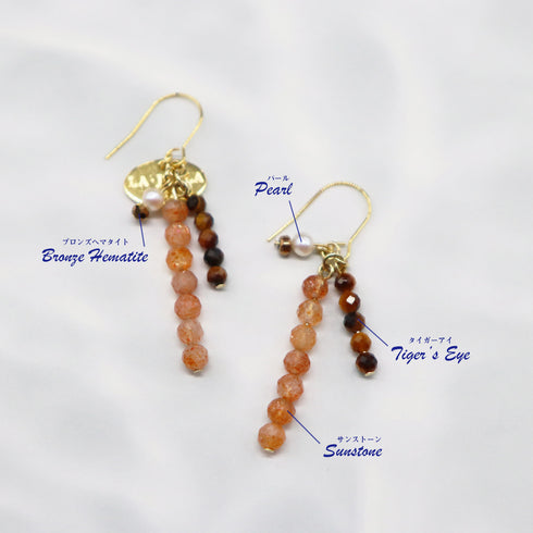 【Mermaid Teardrops】パール×サンストーン×タイガーアイ ピアス