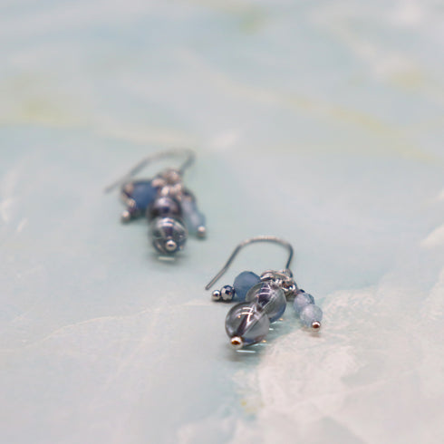 【Deep Sea Party】アクアマリン×シルバーオーラ ピアス