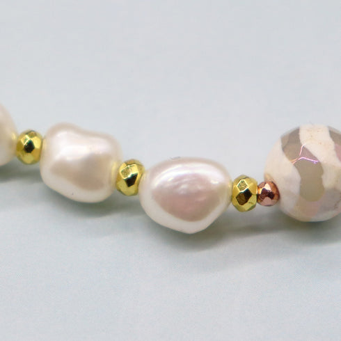 【如蜜糖般甜蜜】水波纹天珠、黄水晶、巴洛克珍珠、柠檬石英手链