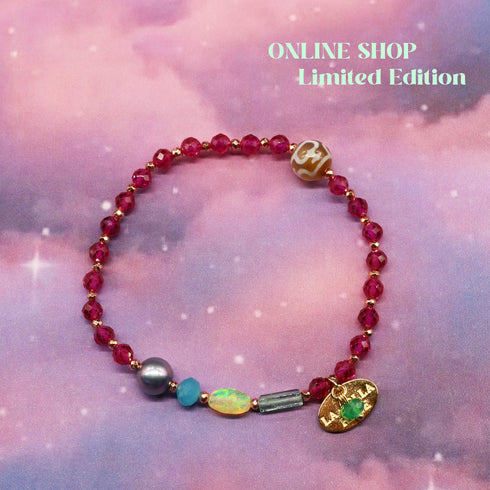 【线上商店独家】【绯红之焰】赛宾天珠×人造红宝石×阿古屋珍珠×蛋白石×蓝碧玺手链