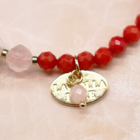 【Blooming Pink Roses】亀甲天珠×ローズクォーツ×コーラル×クォーツァイト ブレスレット