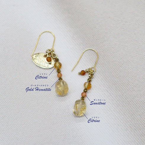 【Like a Honey Candy】シトリン×サンストーン ピアス