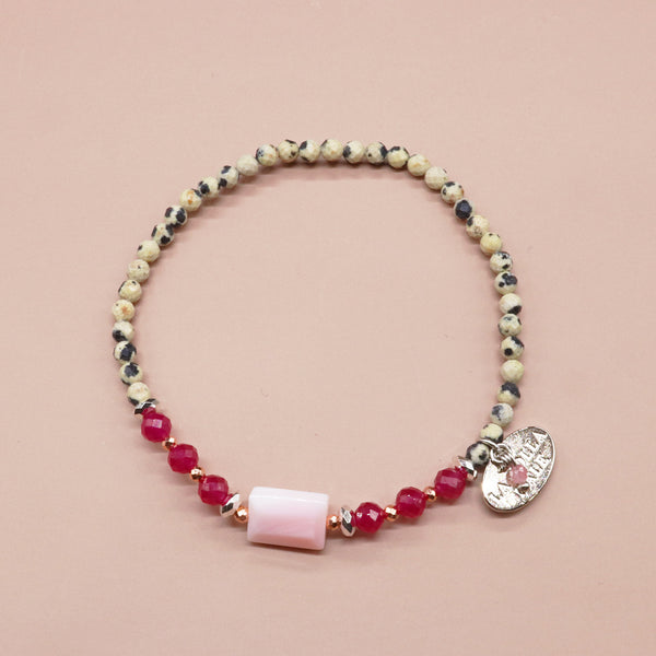 【绯红之焰】合成红宝石 x 海螺壳 x 达尔马提亚碧玉手链