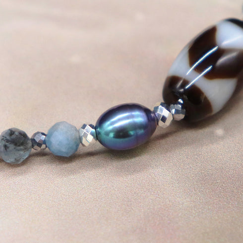 【ONLINE SHOP限定】【CLEAN UP】虎牙天珠×アイスアマゾナイト×アクアマリン×スギライト×アコヤパール ブレスレット