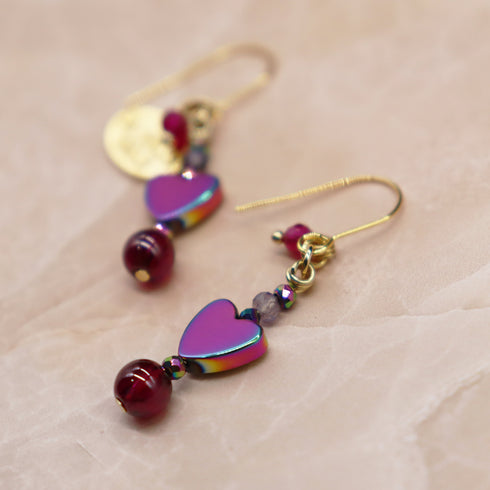 【Open the Jewelry Box!】ロードライトガーネット×アイオライト×マルチカラーヘマタイト ピアス