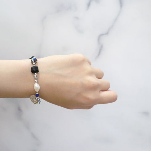 【Starry Sky Fragment】亀甲天珠×ラピスラズリ×ターコイズ×バロックパール ブレスレット