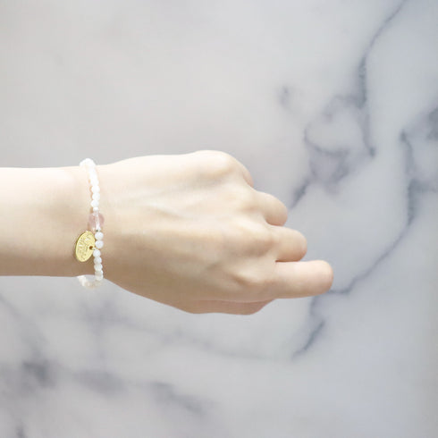 【盛开的粉色玫瑰】玫瑰石英×珍珠母贝×白贝壳手链