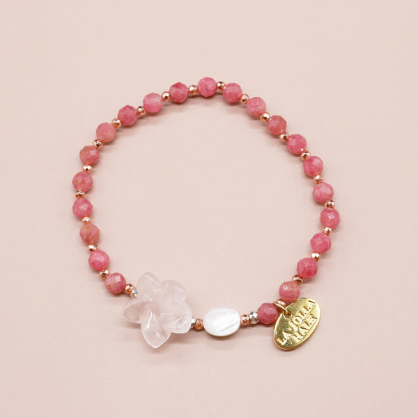 【盛开的粉色玫瑰】玫瑰石英 x 菱锰矿 x 珍珠母贝手链