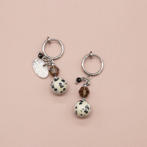 【・MA・YO・KE・】スモーキークォーツ×ダルメシアンジャスパー イヤリング