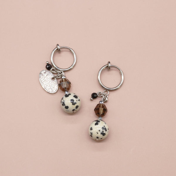 【・MA・YO・KE・】スモーキークォーツ×ダルメシアンジャスパー イヤリング