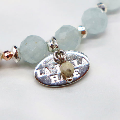 【Deep Sea Party】水紋天珠×アクアマリン×水晶×パール ブレスレット