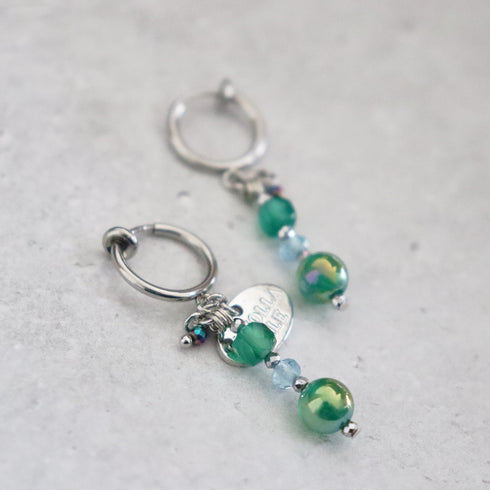【Deep Sea Party】アクアマリン×グリーンアゲートオーラ×グリーンアゲート イヤリング