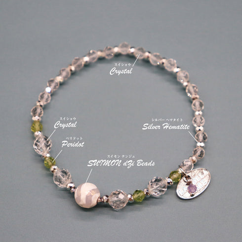 【Green Light Sunshine】水紋天珠×ペリドット×水晶 ブレスレット