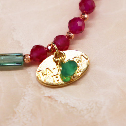 【线上商店独家】【绯红之焰】赛宾天珠×人造红宝石×阿古屋珍珠×蛋白石×蓝碧玺手链