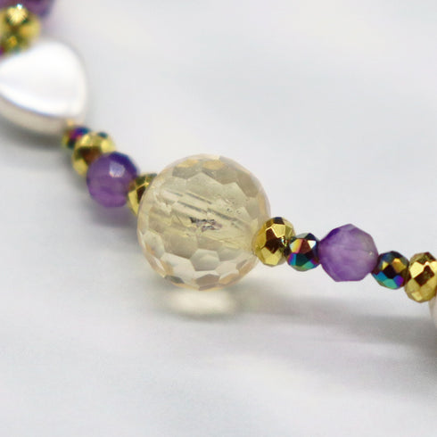 【美人鱼泪珠】水波纹天珠 x 珍珠 x 黄水晶 x 花园紫水晶手链