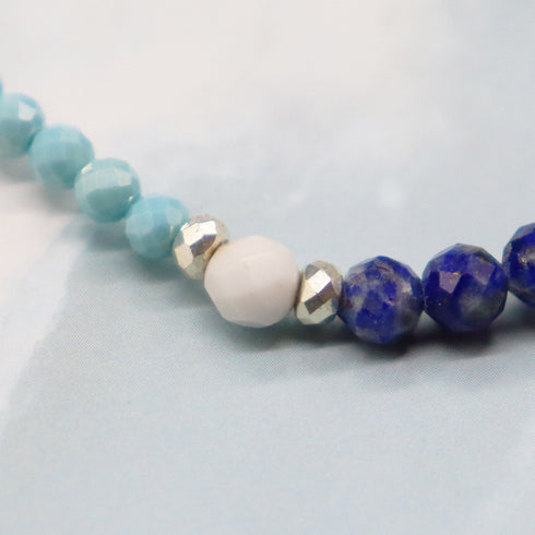 【Starry Sky Fragment】水紋天珠×ラピスラズリ×ジルコニア×水晶 ブレスレット