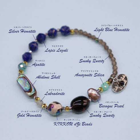 【Starry Sky Fragment】亀甲天珠×ラピスラズリ×アバロニシェル×スモーキークォーツ ブレスレット