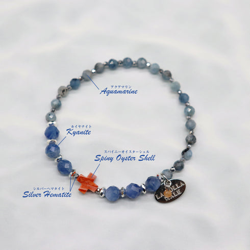 【Deep Sea Party】アクアマリン×スパイニーオイスターシェル×カイヤナイト ブレスレット