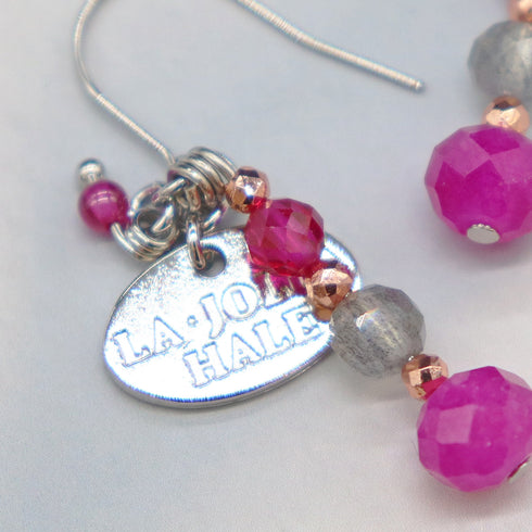 【粉色!粉色!粉色!】合成红宝石 x 拉长石 x 石英岩耳环