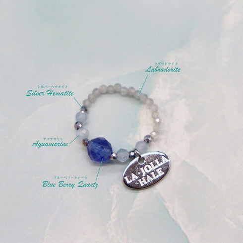 【Deep Sea Party】アクアマリン×ブルーベリークォーツ×ラブラドライト リング