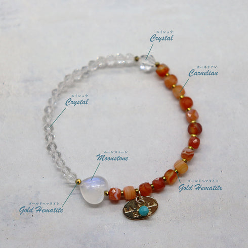 【Shining Like Stardust】水晶×カーネリアン×ムーンストーン ブレスレット