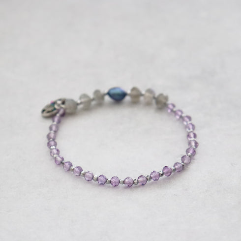 珍珠、拉长石和粉色紫水晶手链