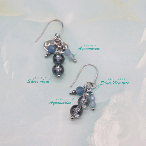 【Deep Sea Party】アクアマリン×シルバーオーラ ピアス