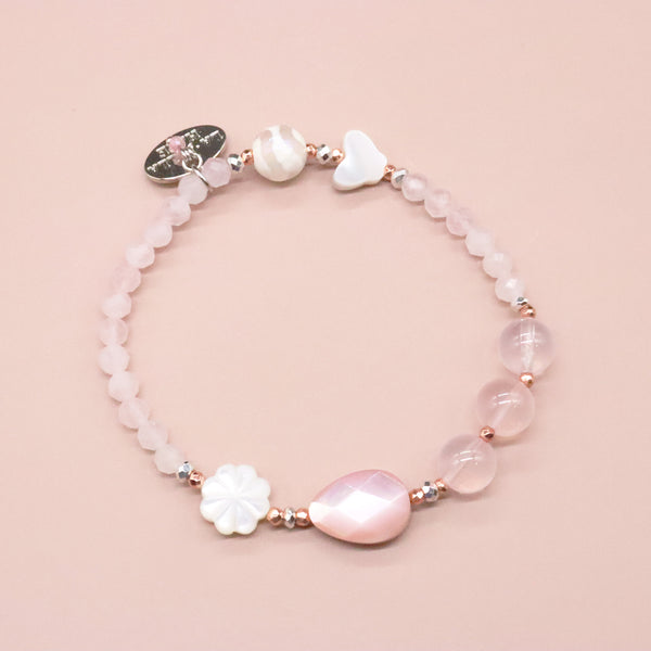 【粉色!粉色!粉色!】水波纹天珠、粉晶、粉色贝壳和珍珠母贝手链