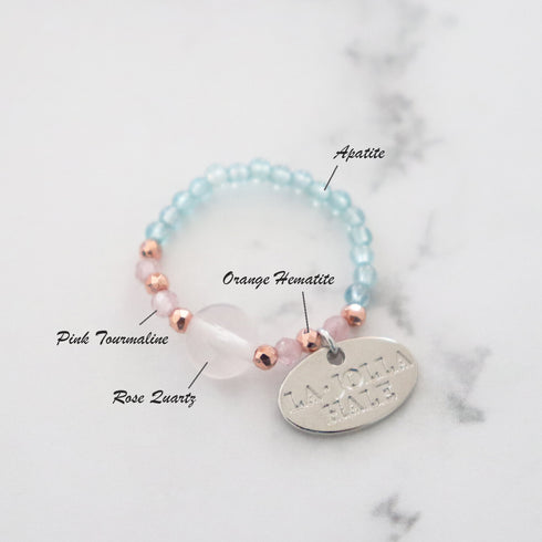 【盛开的粉色玫瑰】玫瑰石英 x 粉色碧玺 x 磷灰石戒指