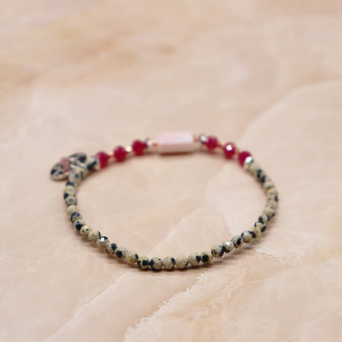 【绯红之焰】合成红宝石 x 海螺壳 x 达尔马提亚碧玉手链