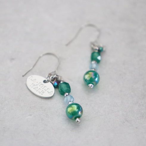 【Deep Sea Party】アクアマリン×グリーンアゲートオーラ×グリーンアゲート ピアス