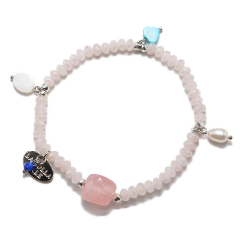 【Blooming Pink Roses】ローズクォーツ×パール×マグネサイトターコイズ ブレスレット