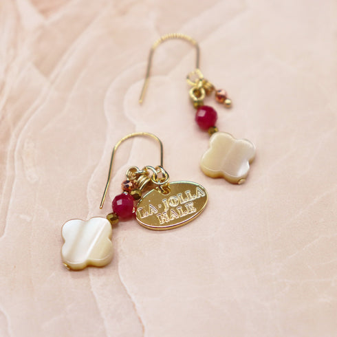 【绯红之焰】人造红宝石和珍珠母贝耳环