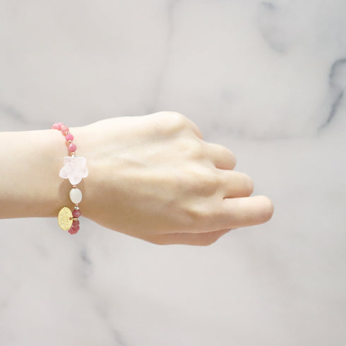 【盛开的粉色玫瑰】玫瑰石英 x 菱锰矿 x 珍珠母贝手链