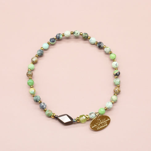 【绿光阳光】橄榄石 x 绿松石 x 黑贝壳手链