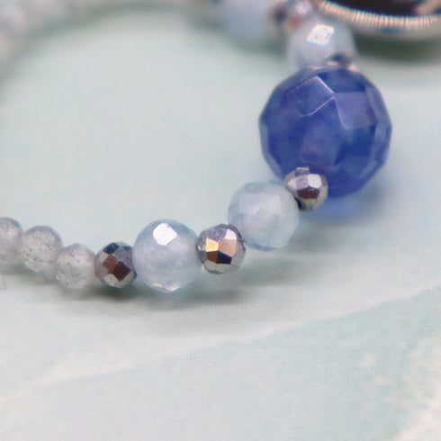 【Deep Sea Party】アクアマリン×ブルーベリークォーツ×ラブラドライト リング