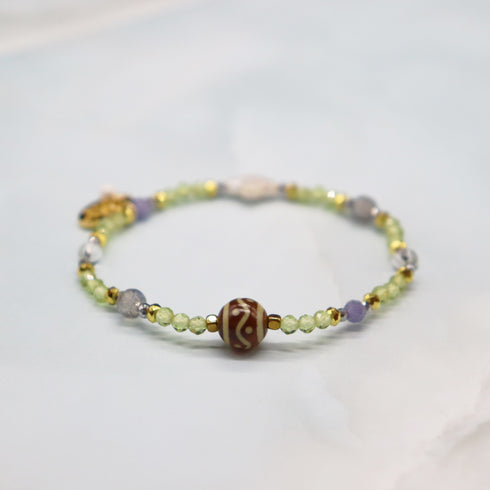 【ONLINE SHOP限定】【Green Light Sunshine】三眼天珠×ペリドット×パール ブレスレット