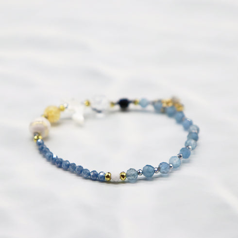 【可爱动物园】水波纹天珠 x 海蓝宝石 x 锆石 x 珍珠母贝手链