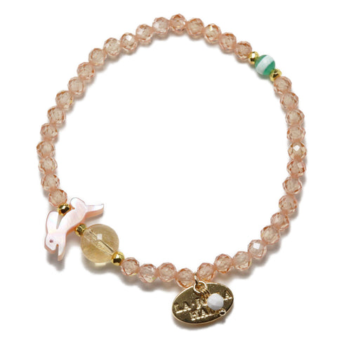 【Otsukimi Bracelet】ピンクシェル×シトリン×ジルコニア ブレスレット