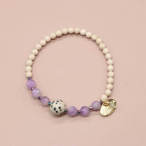 【Moon Lady Amethyst】ラベンダーアメシスト×ダルメシアンジャスパー×リバーストーン ブレスレット