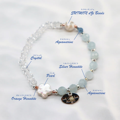【Deep Sea Party】水紋天珠×アクアマリン×水晶×パール ブレスレット
