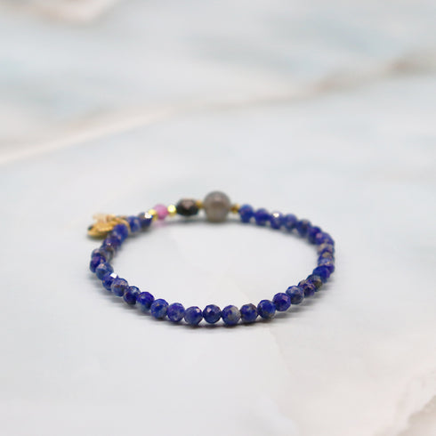 【星空碎片】青金石 x 拉长石 x 黑贝壳 x 粉色托帕石手链