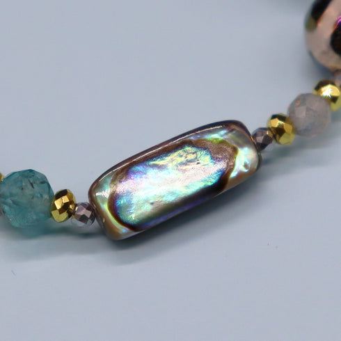 【Starry Sky Fragment】亀甲天珠×ラピスラズリ×アバロニシェル×スモーキークォーツ ブレスレット