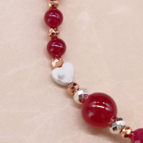 【绯红之焰】合成红宝石 x 压制贝壳 x 玫瑰石英手链