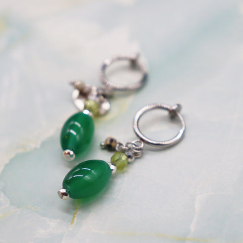 【绿光阳光】橄榄石 x 绿玛瑙耳环